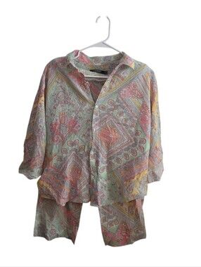 Lauren Ralph Lauren Pastel Paisley Two Piece Capri Pajama Set Cotton Size M